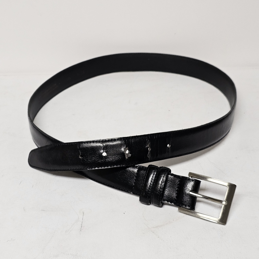 Genuine Leather Belt 38/95 Black with Silver Buckle Made in Canada